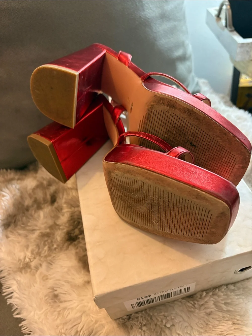 Nina Azzurra Red Satin Platform Sandals with Ankle Strap